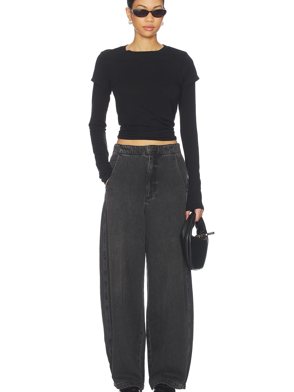 Pistola Lottie High Rise Relaxed Bowed Leg Jeans - Zen Washed Black Size 25